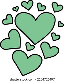Conjunto de corazones verdes. ilustración vectorial para niños