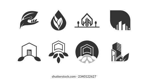 Set of Green house logo design vector with creative concept