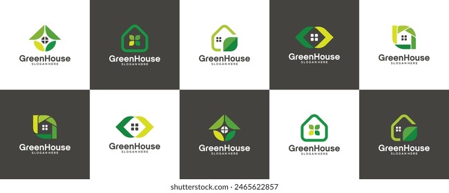 set of green house logo, real estate nature symbol, home icon