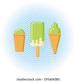 set of green ice cream set of green ice cream