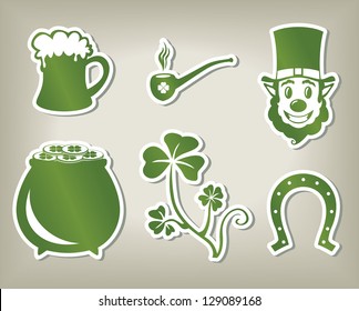 Set of green icon images of St. Patrick's Day