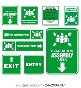 set of green icons assembly point