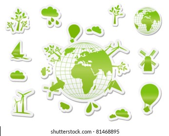 Set of green icons - concept of ecology