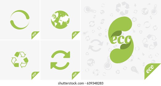 Set green icons of ecology. Flat vector elements EPS 10