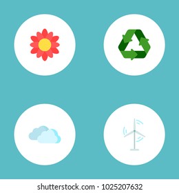 Set of green icons flat style symbols with flower, recycle, cloud and other icons for your web mobile app logo design.