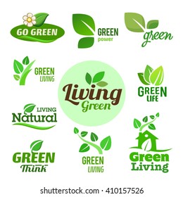 Set of green icons on the white background.