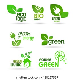 Set of green icons on the white background.