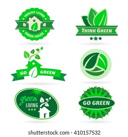 Set of green icons on the white background.