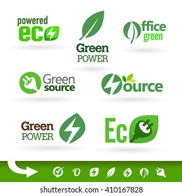 Set of green icons on the white background. Bio - Ecology - Green icon set