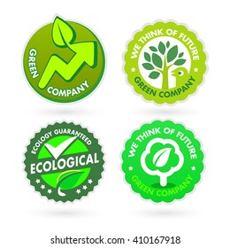 Set of green icons on the white background.