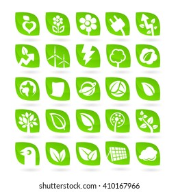 Set of green icons on the white background.