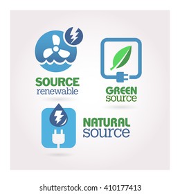 Set of green icons on the white background.