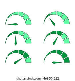 Set of green icons of the speedometer. vector illustration
