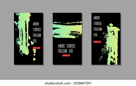 Set of green ink brush stroke on black background. Japanese style. Vector illustration of grunge stains