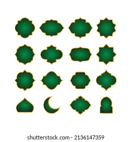 Set Of Green Islamic Shape Design, Various Blank Islamic Shape Collection Template Vector