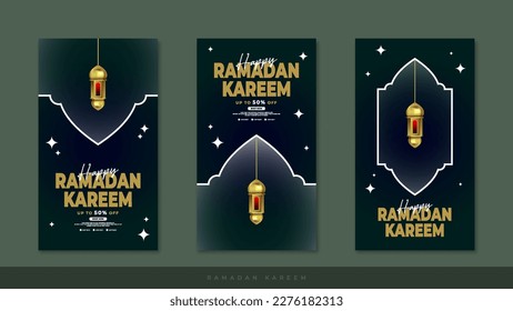 set of green Islamic social media posts, suitable for leaflets, banners, brochures, backgrounds and social media story posts