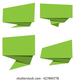 Set of green isolated origami banners on white background