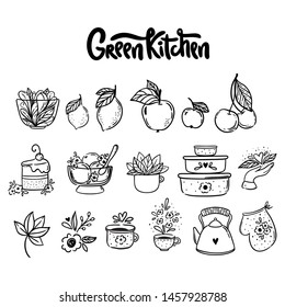 Set of green kitchen icon/ organic food