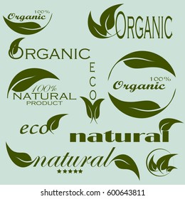 Set Green Labels Badges Leaves Organic Stock Vector (Royalty Free ...