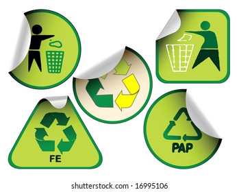 Set of green labels badges and stickers with recycle icons