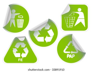 Set of green labels badges and stickers with recycle icons