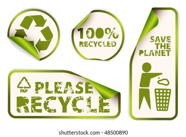 Set of green labels badges and stickers with recycle icons