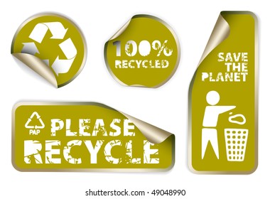 Set of green labels badges and stickers with recycle icons