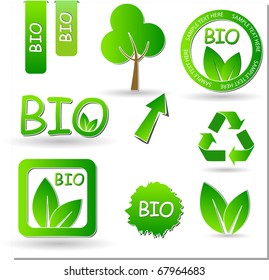 set of green labels and stickers
