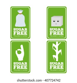 Set of green labels with text and different sugar related icons