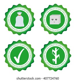 Set of green labels with text and different sugar related icons