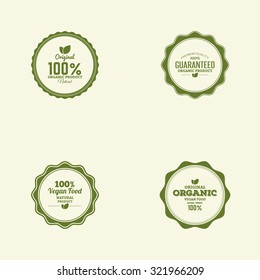 Set of green labels with text for organic products