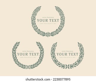 set of green laurel wreath with thick leaf frame for award decoration, monogram, certificate and text decoration element