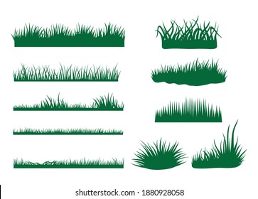 Conjunto de césped verde. Recogida de diversas hierbas o prados de macho. Borde horizontal de hierba verde. Ilustración vectorial de un campo de hierba sobre un fondo blanco. Borde horizontal de hierba verde.