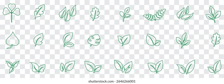 Set of a Green leaf and Black leaf icon. Various shapes of green leaves of trees and plants. Environment and nature leaf vector illustration. Best Design.