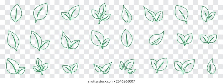 Set of a Green leaf and Black leaf icon. Various shapes of green leaves of trees and plants. Environment and nature leaf vector illustration. Best Design.