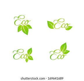 Set of green leaf eco concept icons isolated vector illustration