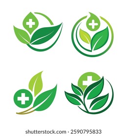Set of green leaf eco icon healthy life logo design vector