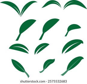 Set of green leaf ecology icon, leaf isolated on transparent background. Environment and Nature Symbol, Vector illustration.
