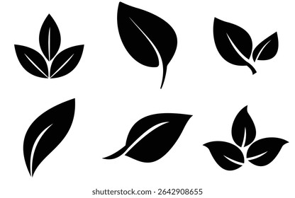 Satz grüner Blattökologie-Symbole, Blatt einzeln auf transparentem Hintergrund. Umwelt- und Natursymbol, Vektorgrafik. 