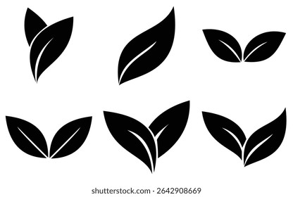 Set of green leaf ecology icon, leaf isolated on transparent background. Environment and Nature Symbol, Vector illustration. 