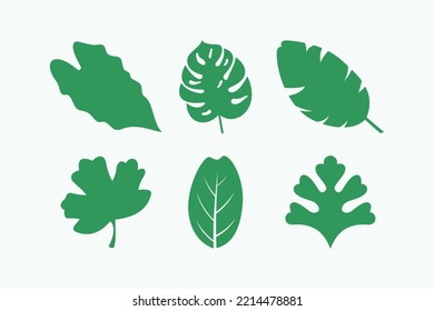 set of green leaf icon logo design template.