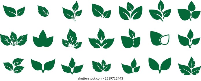 Set of green leaf icons. Green color. leaf logo icon vector design. Eco, bio, natural, vegan icon. Vector illustration.
