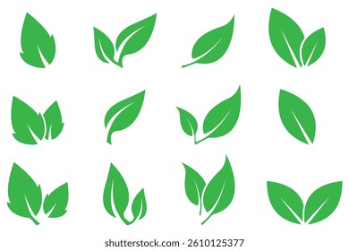 Set of green leaf icons. Green color. Leaves green color icon logo. leaf icon set. environment and nature eco sign. Leaves on white background.