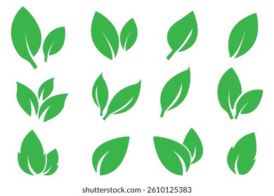 Set of green leaf icons. Green color. Leaves green color icon logo. leaf icon set. environment and nature eco sign. Leaves on white background.