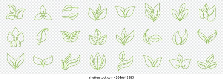 Conjunto de ícones de folha verde. Cor verde. Leafs verde ícone logotipo. Folhas em fundo branco. Ecologia. Ilustração vetorial.