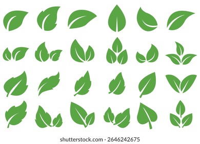 Set of green leaf icons. leaf herb green simple graphic vector.