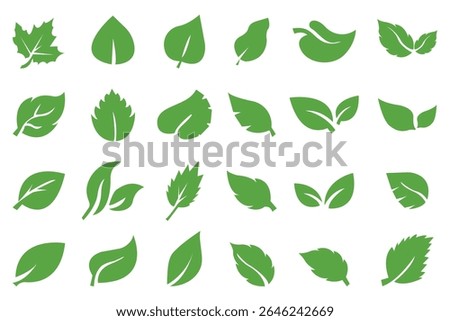 Set of green leaf icons. leaf herb green simple graphic vector.