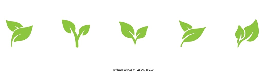 Set of green leaf icons. Leaves of trees and plants. Leaves icon. Collection green leaf. Elements design for natural, eco, bio, vegan labels. Vector illustration. Vector Graphic. EPS 10