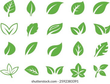 Set of Green Leaf Icons – Minimalistic Nature-Inspired Vector Illustrations.