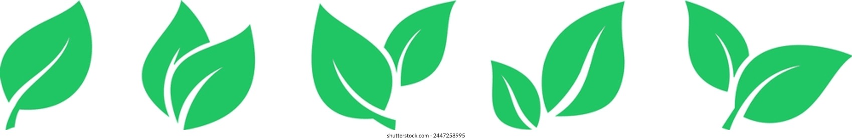 Set of green leaf icons as a strategy of nature saving, ecology protection and eco friendly concept